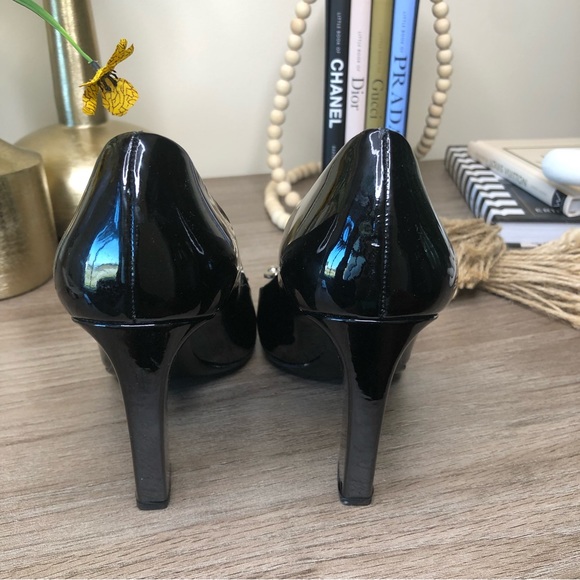 Prada Black Patent Leather Logo Detail Square Toe Block Calzature Donna Pumps 38 - Picture 8 of 10